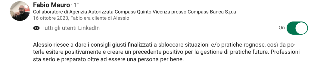 Recensione LinkedIn di Fabio Mauro