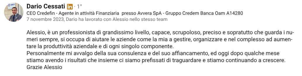 Recensione LinkedIn di Dario Cessati